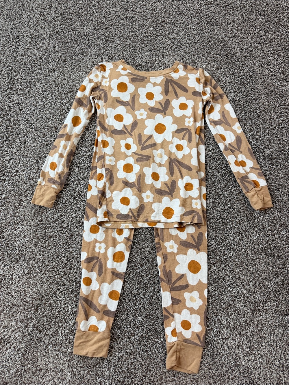 Little Sleepies Beige Floral Long-Sleeve Pajama Set with White & Mustard Flowers